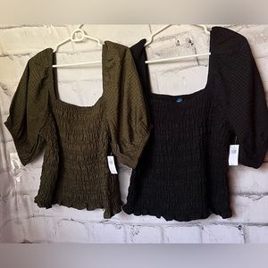 Women's Smocked Square Neck Tops - Olive and Black